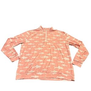 Waggle Mens XL Coral Pink Shark Print Quarter Zip Pullover Performance Golf Top